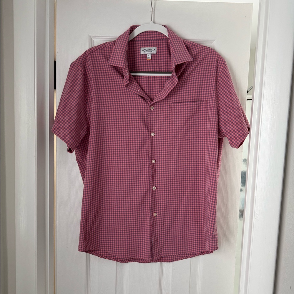 Peter Millar Red Checkered Casual Button Down Shirt